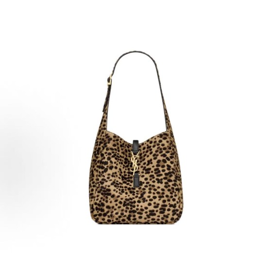 SAINT LAURENT LE5A7 Adjustable shoulder strap leopard print hand-held shoulder bag for women in beige and black